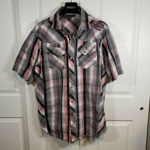 COOGI Australia Mens XXL Button Front Shirt Black Spell Out Short Sleeve Plaid